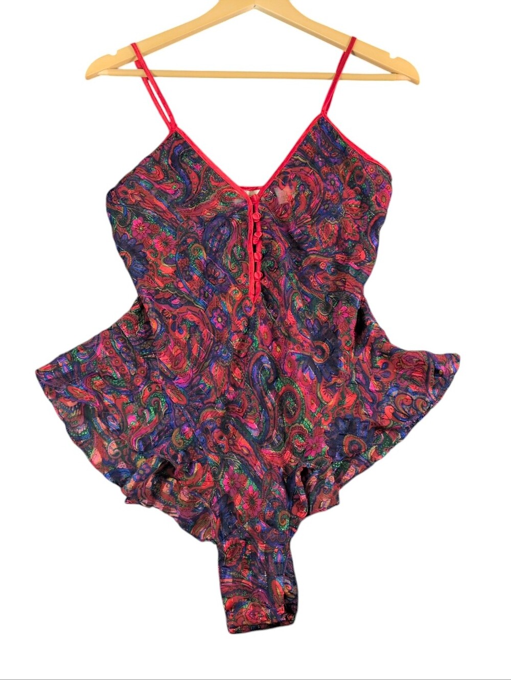Vintage 90s Victoria's Secret Gold Label Paisley Teddy Romper Size S